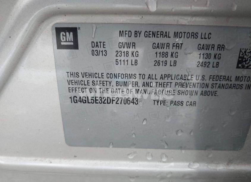 Photo 9 of 2013 Buick Lacrosse LEATHER GROUP (VIN 1G4GL5E32DF270643)