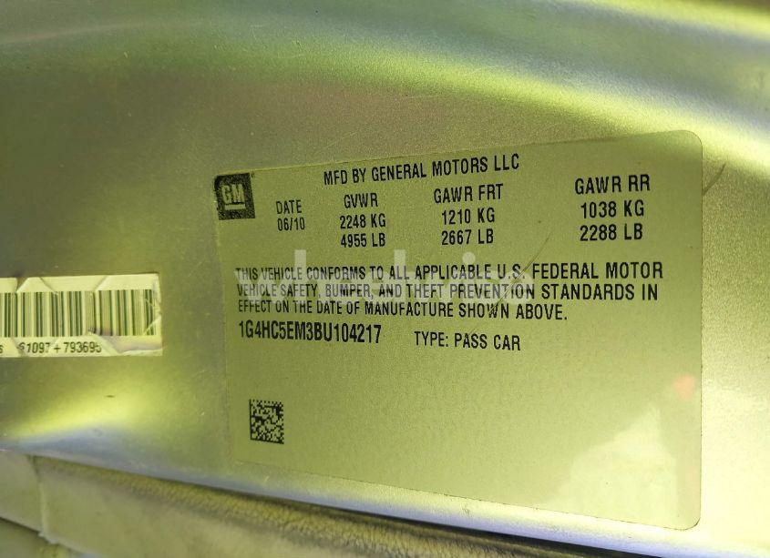 Photo 9 of 2011 Buick Lucerne CXL (VIN 1G4HC5EM3BU104217)