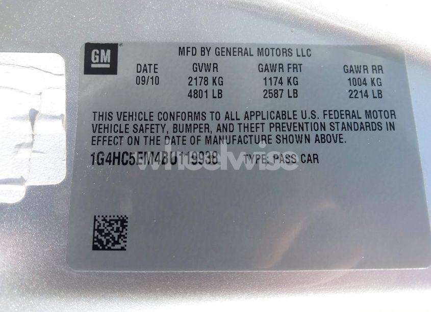 Photo 9 of 2011 Buick Lucerne CXL (VIN 1G4HC5EM4BU119938)
