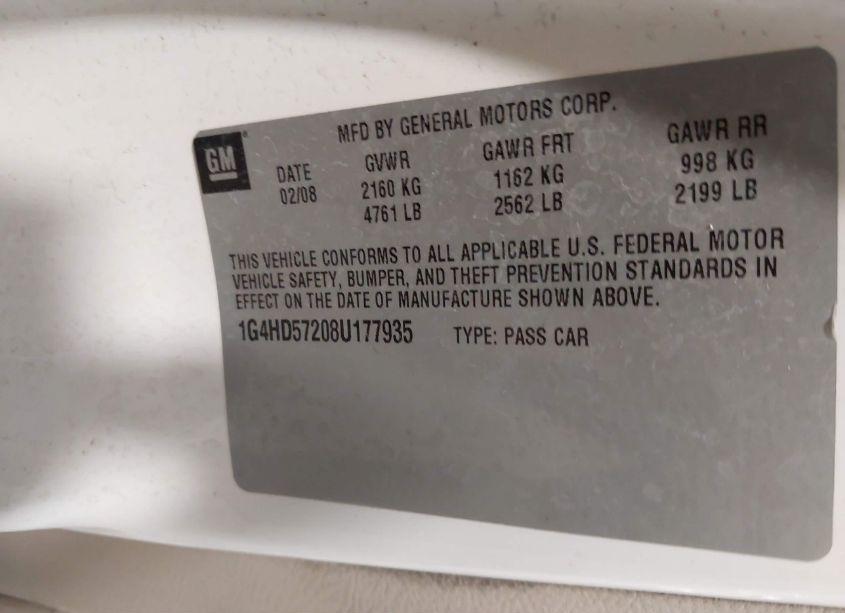 Photo 9 of 2008 Buick Lucerne CXL (VIN 1G4HD57208U177935)