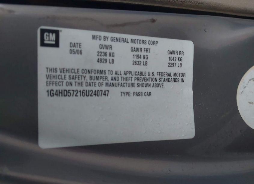 Photo 9 of 2006 Buick Lucerne CXL (VIN 1G4HD57216U240747)