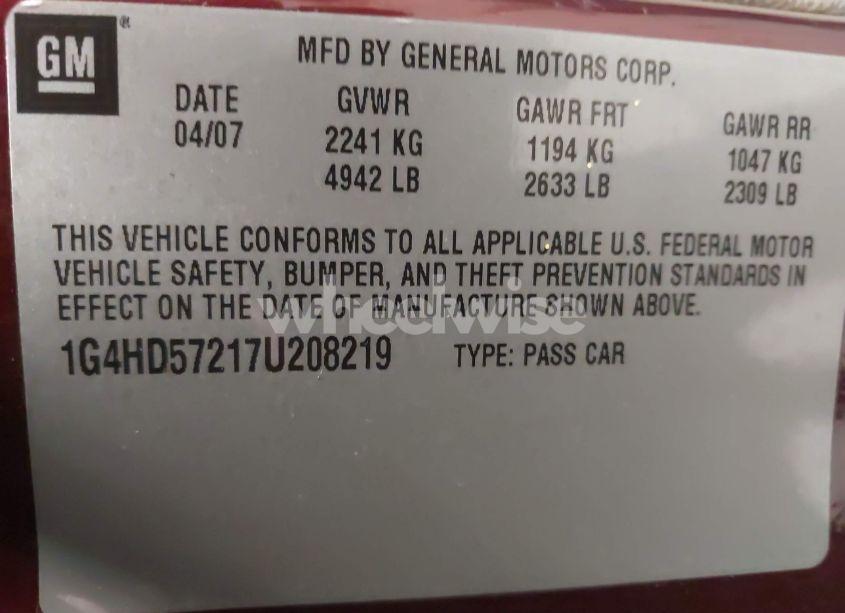 Photo 9 of 2007 Buick Lucerne CXL (VIN 1G4HD57217U208219)