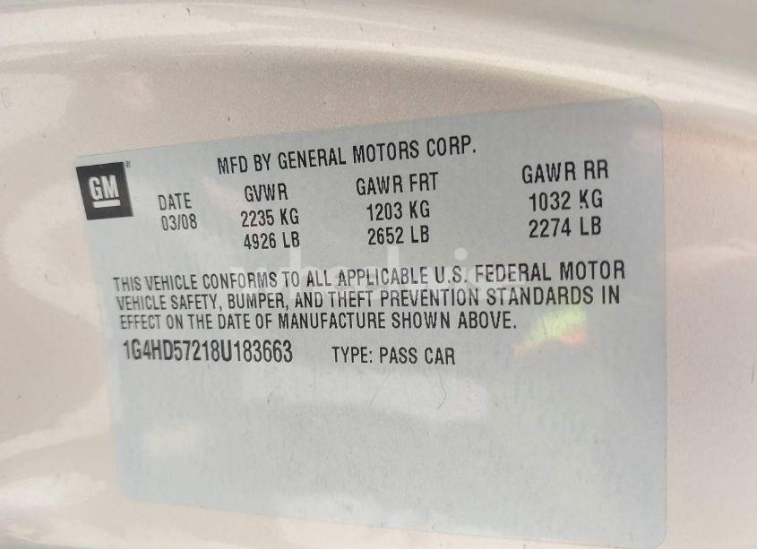 Photo 9 of 2008 Buick Lucerne CXL (VIN 1G4HD57218U183663)