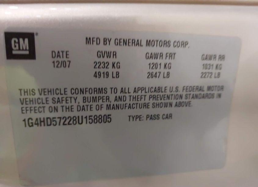 Photo 9 of 2008 Buick Lucerne CXL (VIN 1G4HD57228U158805)