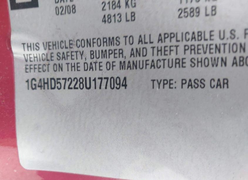 Photo 9 of 2008 Buick Lucerne CXL (VIN 1G4HD57228U177094)