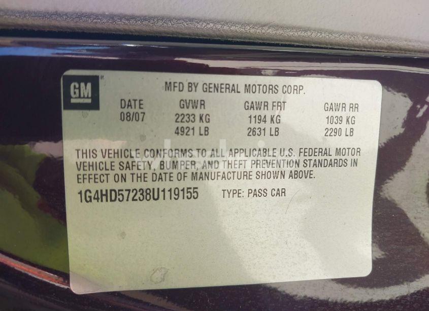 Photo 9 of 2008 Buick Lucerne CXL (VIN 1G4HD57238U119155)