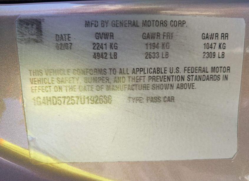 Photo 9 of 2007 Buick Lucerne CXL (VIN 1G4HD57257U192638)