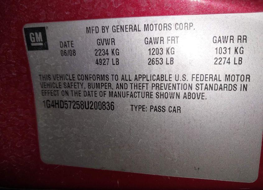 Photo 9 of 2008 Buick Lucerne CXL (VIN 1G4HD57258U200836)