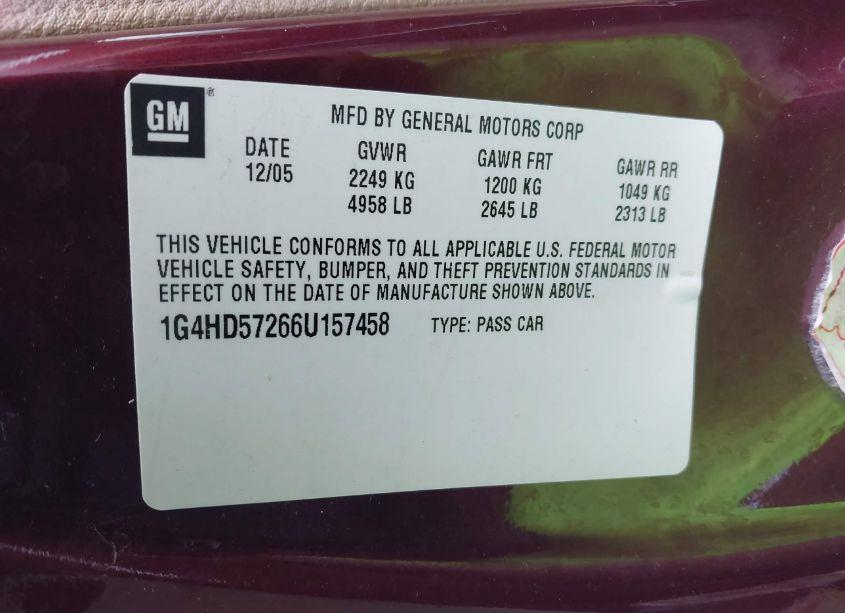 Photo 9 of 2006 Buick Lucerne CXL (VIN 1G4HD57266U157458)