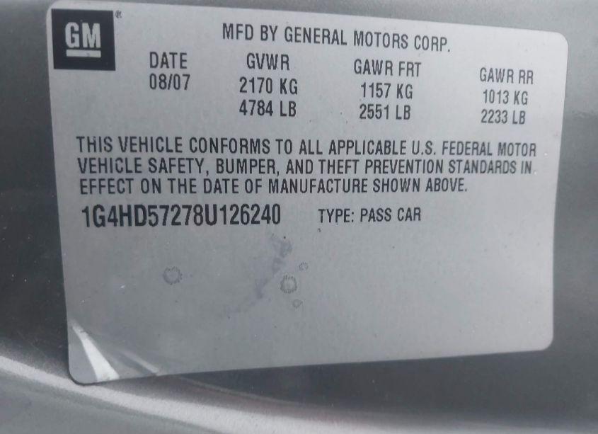 Photo 9 of 2008 Buick Lucerne CXL (VIN 1G4HD57278U126240)