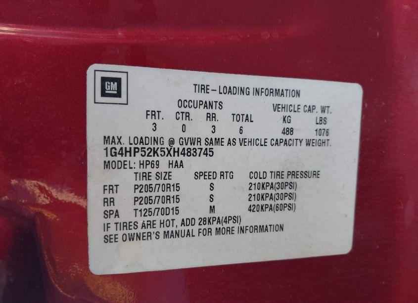 Photo 9 of 1999 Buick Lesabre CUSTOM (VIN 1G4HP52K5XH483745)