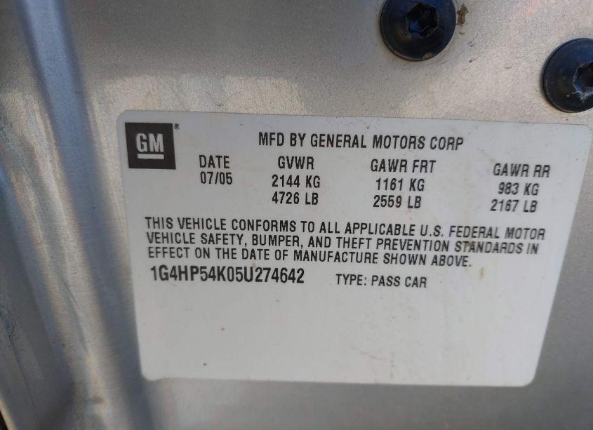 Photo 9 of 2005 Buick Lesabre CUSTOM (VIN 1G4HP54K05U274642)