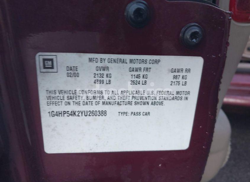 Photo 9 of 2000 Buick Lesabre CUSTOM (VIN 1G4HP54K2YU260388)