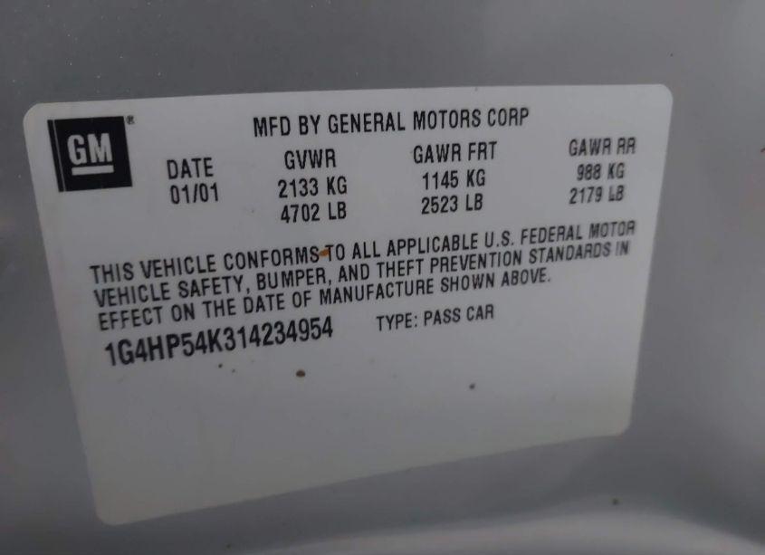 Photo 9 of 2001 Buick Lesabre CUSTOM (VIN 1G4HP54K314234954)