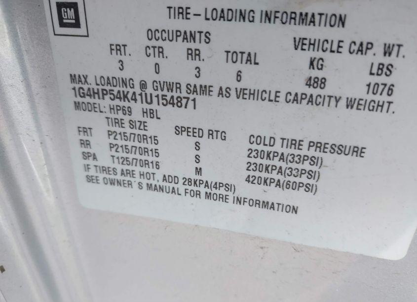 Photo 9 of 2001 Buick Lesabre CUSTOM (VIN 1G4HP54K41U154871)