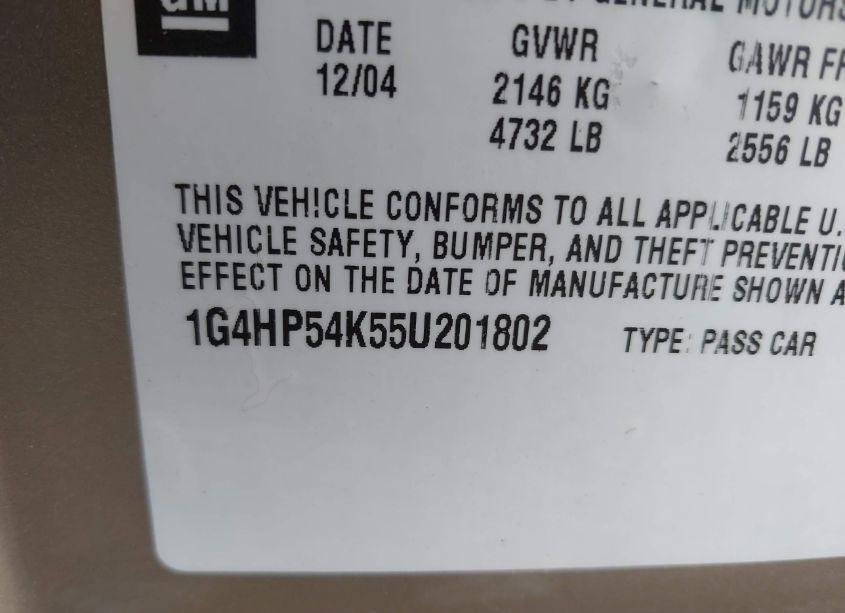 Photo 9 of 2005 Buick Lesabre CUSTOM (VIN 1G4HP54K55U201802)