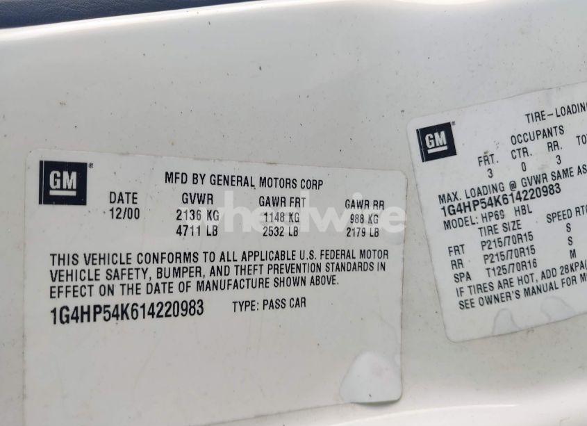 Photo 9 of 2001 Buick Lesabre CUSTOM (VIN 1G4HP54K614220983)