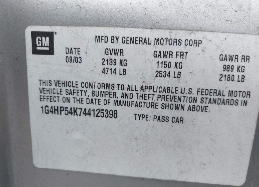 Photo 9 of 2004 Buick Lesabre CUSTOM (VIN 1G4HP54K744125398)