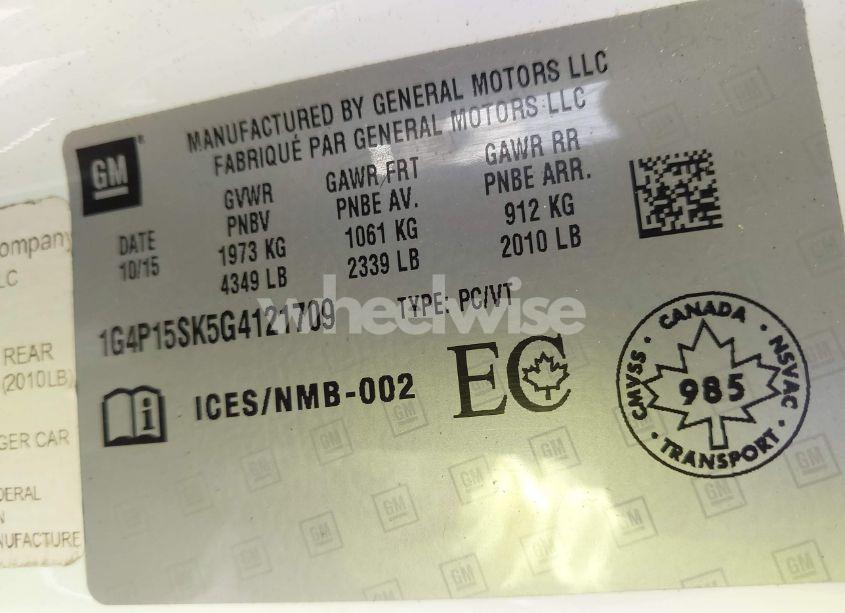 Photo 9 of 2016 Buick Verano (VIN 1G4P15SK5G4121709)