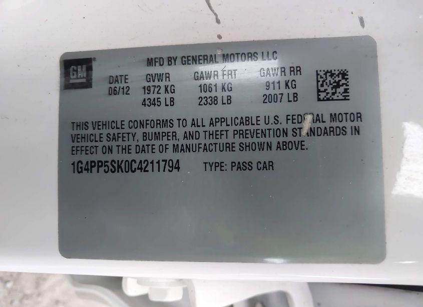 Photo 9 of 2012 Buick Verano (VIN 1G4PP5SK0C4211794)