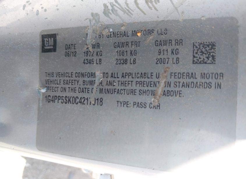 Photo 9 of 2012 Buick Verano (VIN 1G4PP5SK0C4217918)