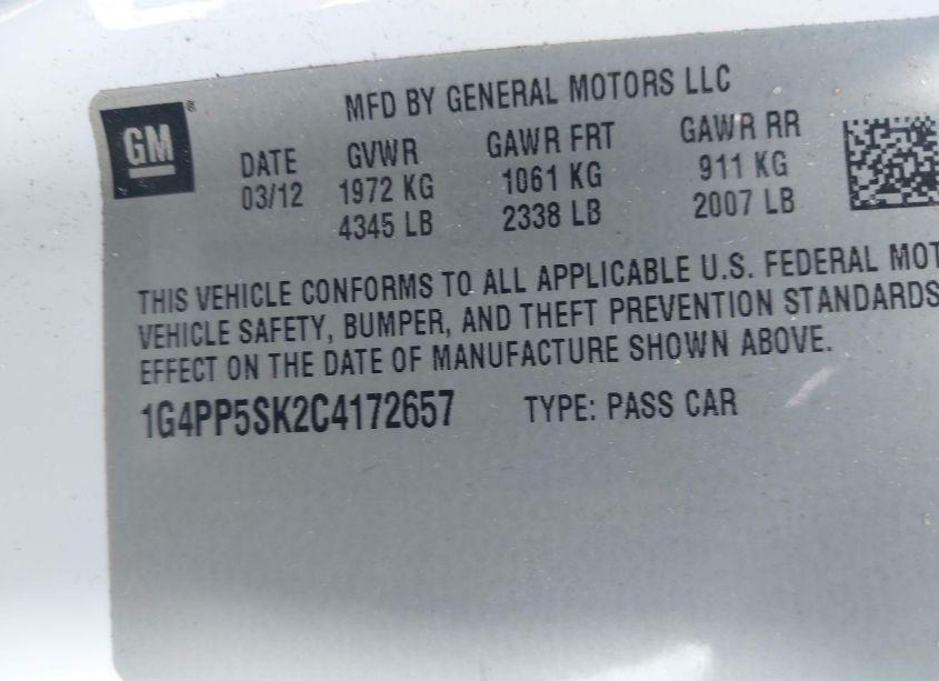 Photo 9 of 2012 Buick Verano (VIN 1G4PP5SK2C4172657)