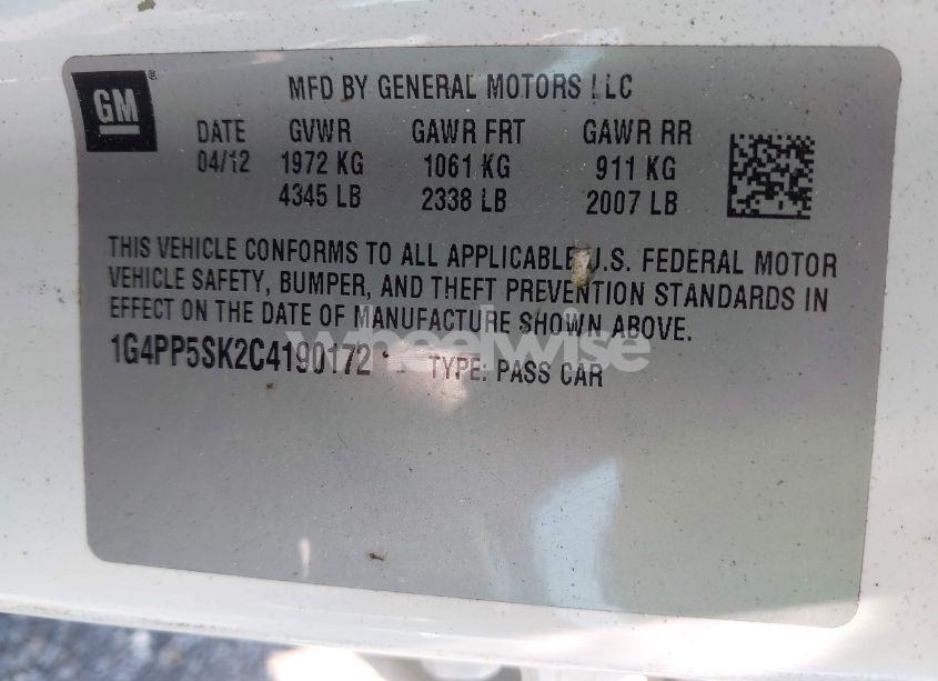 Photo 9 of 2012 Buick Verano (VIN 1G4PP5SK2C4190172)