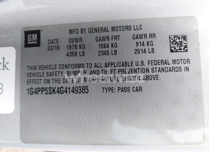 Photo 9 of 2016 Buick Verano (VIN 1G4PP5SK4G4149385)