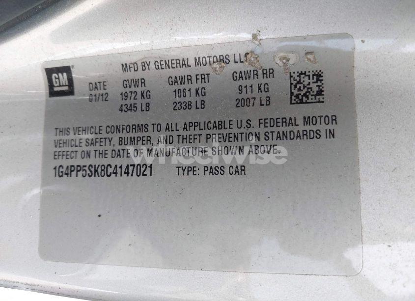 Photo 9 of 2012 Buick Verano (VIN 1G4PP5SK8C4147021)