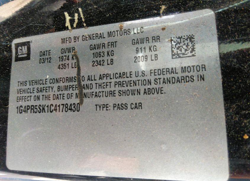 Photo 9 of 2012 Buick Verano CONVENIENCE GROUP (VIN 1G4PR5SK1C4178430)