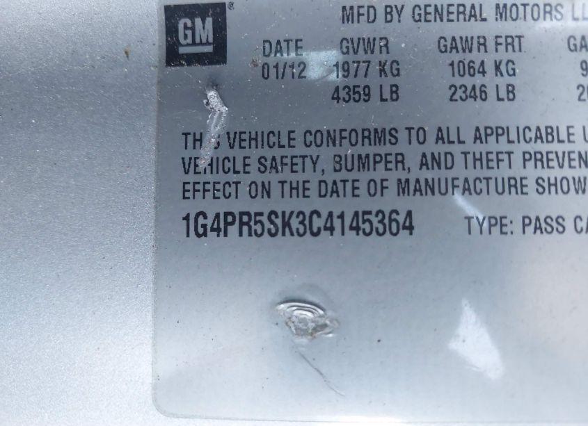 Photo 9 of 2012 Buick Verano CONVENIENCE GROUP (VIN 1G4PR5SK3C4145364)