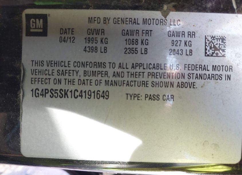 Photo 9 of 2012 Buick Verano LEATHER GROUP (VIN 1G4PS5SK1C4191649)