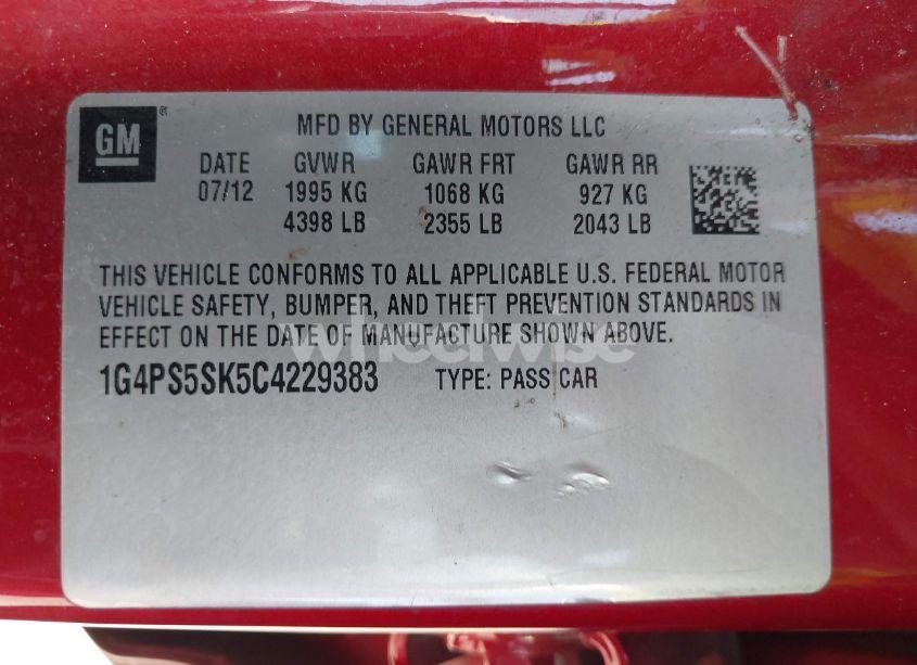 Photo 9 of 2012 Buick Verano LEATHER GROUP (VIN 1G4PS5SK5C4229383)