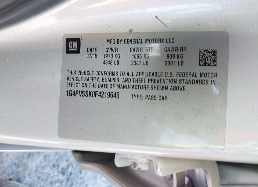 Photo 9 of 2015 Buick Verano 1SV (VIN 1G4PV5SK0F4219646)