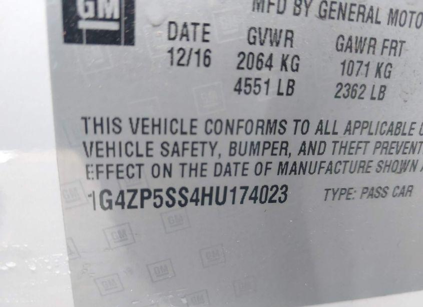 Photo 9 of 2017 Buick Lacrosse ESSENCE (VIN 1G4ZP5SS4HU174023)