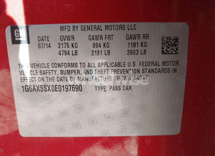 Photo 9 of 2014 Cadillac Cts LUXURY (VIN 1G6AX5SX0E0197690)