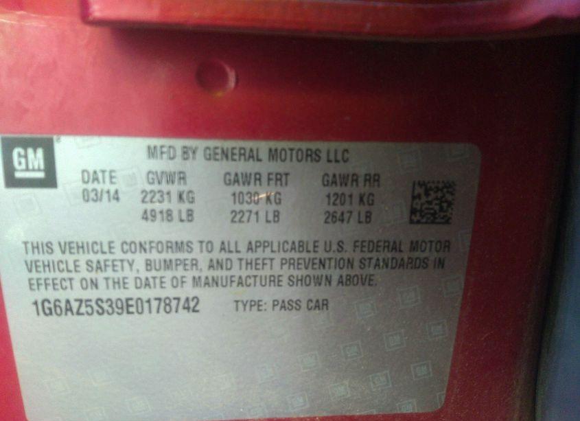 Photo 9 of 2014 Cadillac Cts PREMIUM (VIN 1G6AZ5S39E0178742)