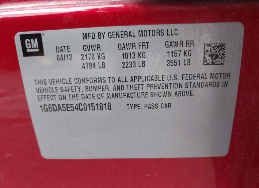 Photo 9 of 2012 Cadillac Cts STANDARD (VIN 1G6DA5E54C0151818)