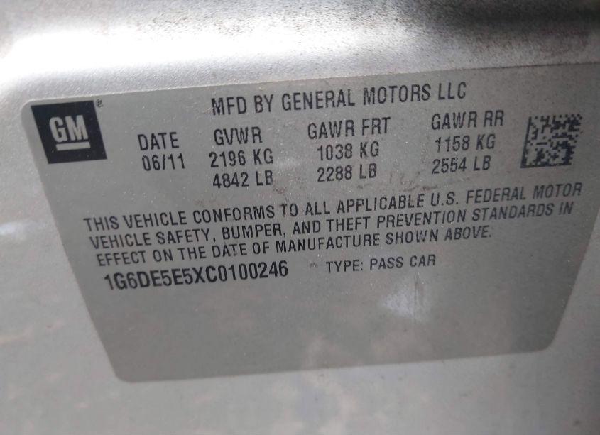 Photo 9 of 2012 Cadillac Cts LUXURY (VIN 1G6DE5E5XC0100246)