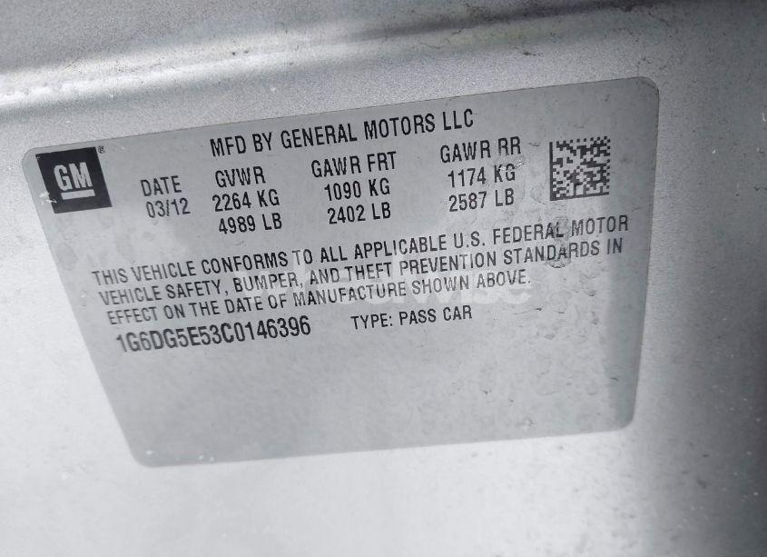 Photo 9 of 2012 Cadillac Cts LUXURY (VIN 1G6DG5E53C0146396)