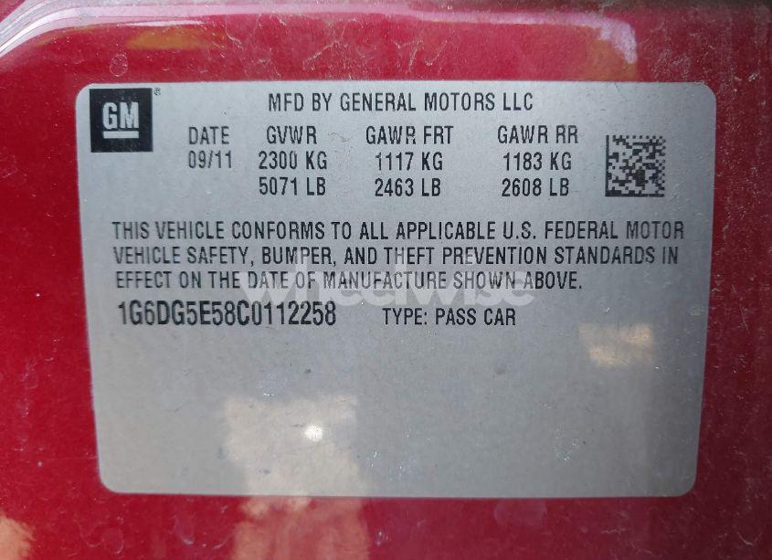 Photo 9 of 2012 Cadillac Cts LUXURY (VIN 1G6DG5E58C0112258)