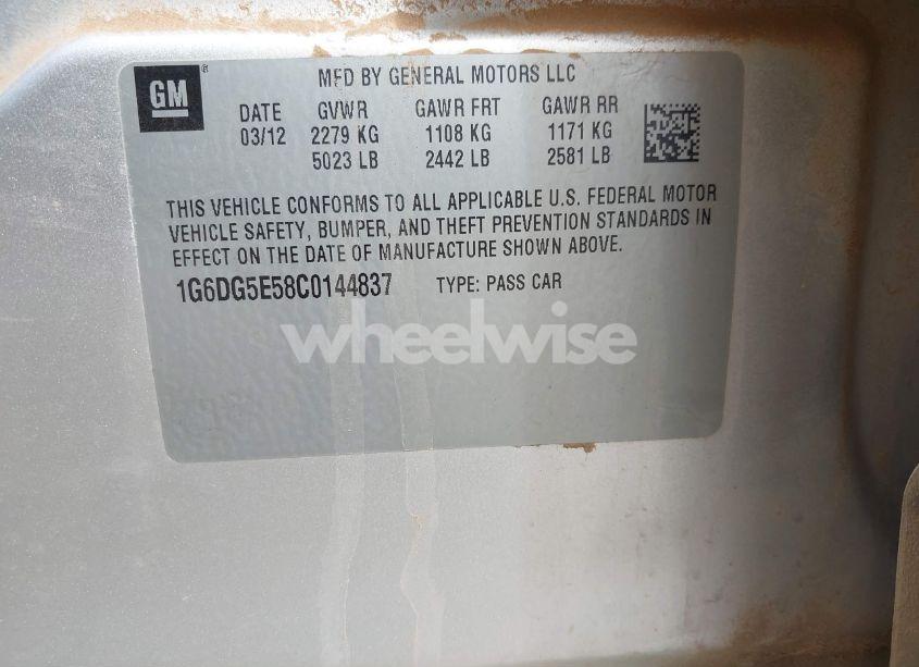 Photo 9 of 2012 Cadillac Cts LUXURY (VIN 1G6DG5E58C0144837)