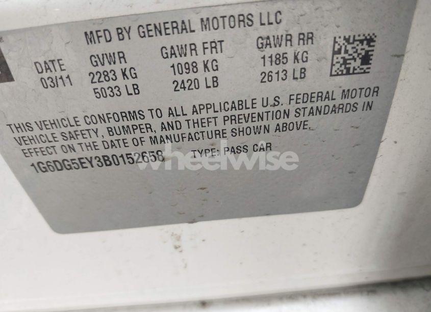 Photo 8 of 2011 Cadillac Cts LUXURY (VIN 1G6DG5EY3B0152658)