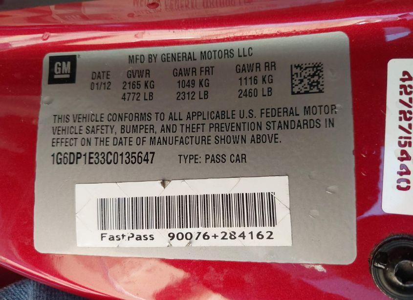 Photo 9 of 2012 Cadillac Cts PREMIUM (VIN 1G6DP1E33C0135647)