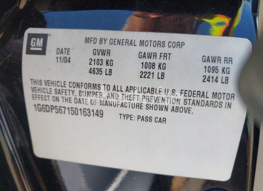 Photo 9 of 2005 Cadillac Cts STANDARD (VIN 1G6DP567150163149)