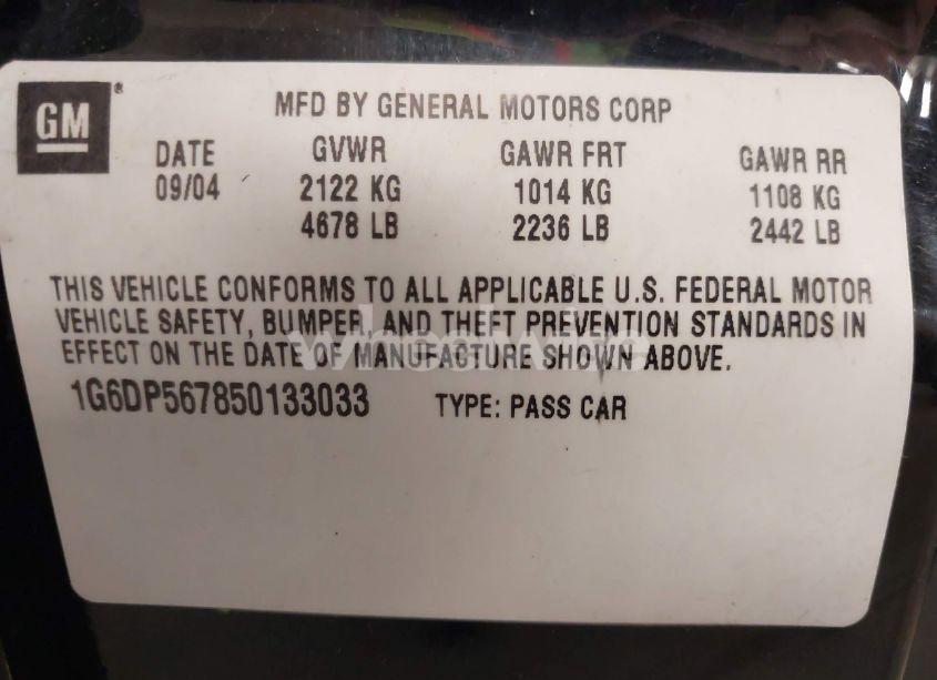 Photo 9 of 2005 Cadillac Cts STANDARD (VIN 1G6DP567850133033)