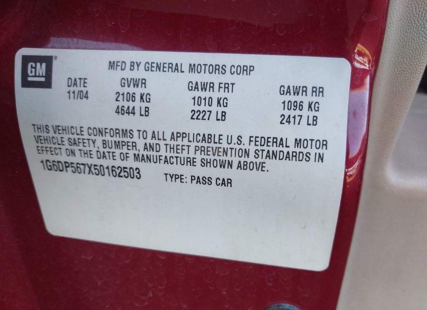 Photo 9 of 2005 Cadillac Cts STANDARD (VIN 1G6DP567X50162503)