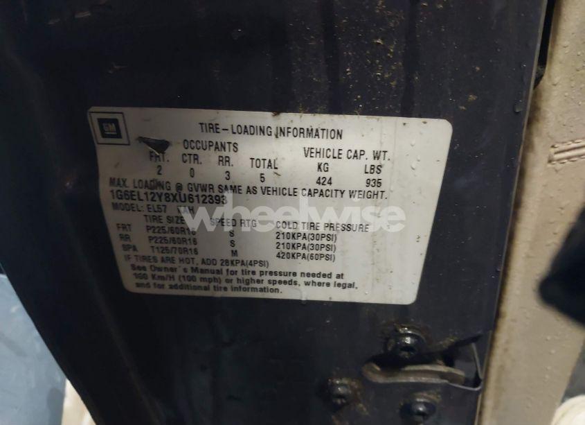 Photo 9 of 1999 Cadillac Eldorado STANDARD (VIN 1G6EL12Y8XU612393)