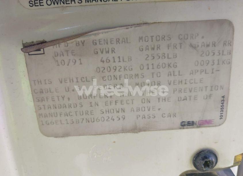 Photo 9 of 1992 Cadillac Eldorado (VIN 1G6EL13B7NU602459)