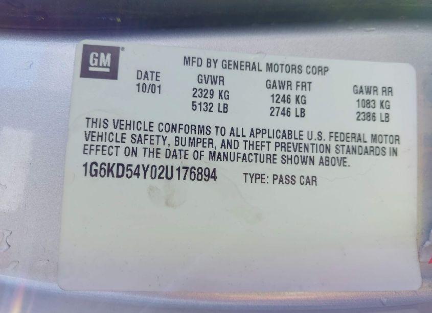 Photo 9 of 2002 Cadillac Deville STANDARD (VIN 1G6KD54Y02U176894)